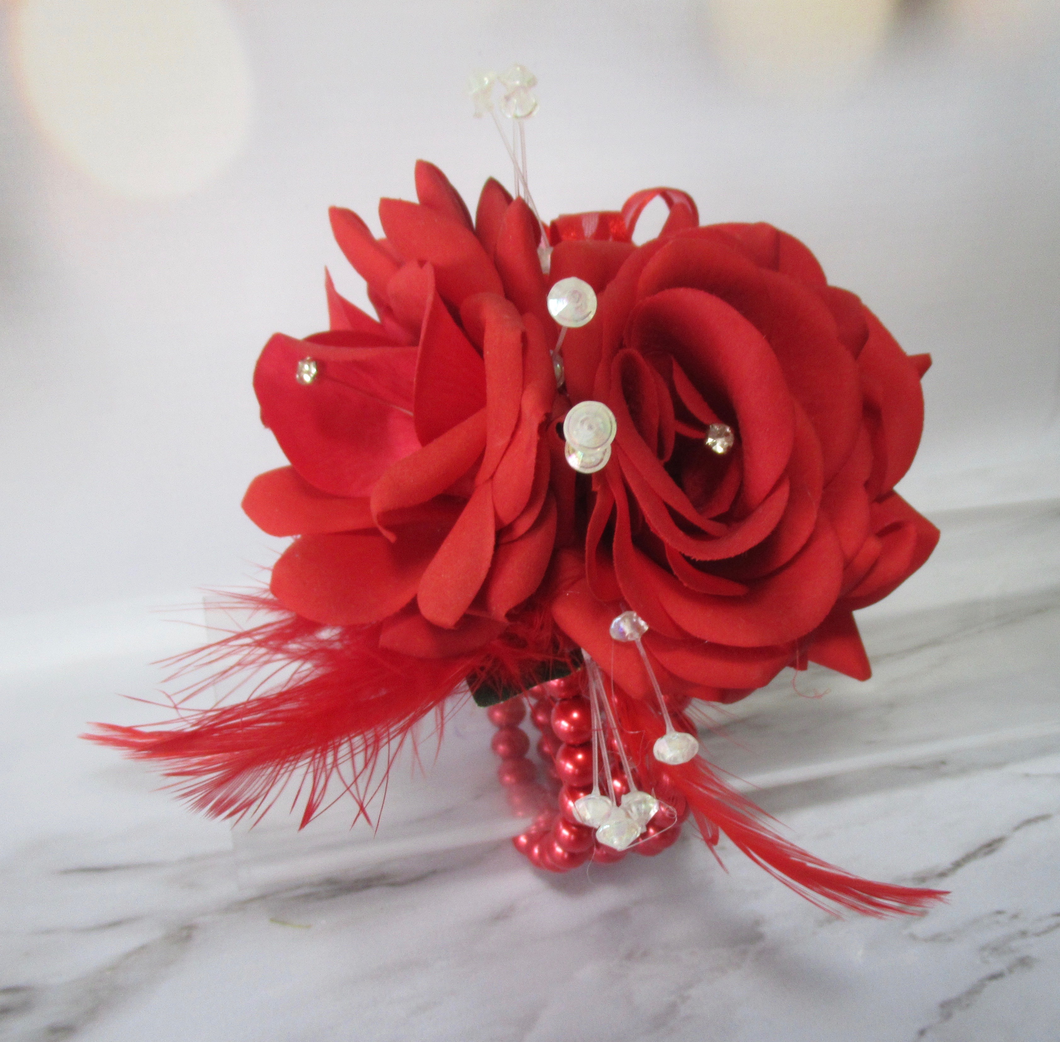 Red Rose & Crystal Wrist Corsage 