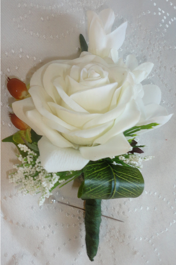 Beautiful Lifelike Fresh Touch Rose Buttonhole with Foliage